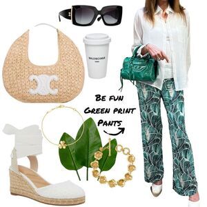 Green Print Pant By Be Fun